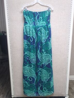 Old Navy Green & Blue Smocked Strapless Dress Size M